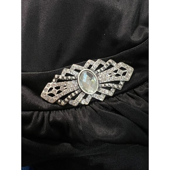 Marc Bouwer Sz 6 Black Cold Shoulder Acetate Satin Empire Waist Formal Dress - Picture 4 of 7